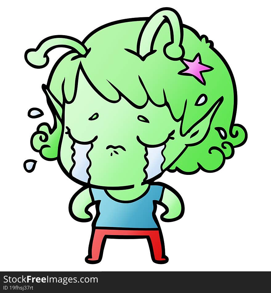 cartoon crying alien girl. cartoon crying alien girl