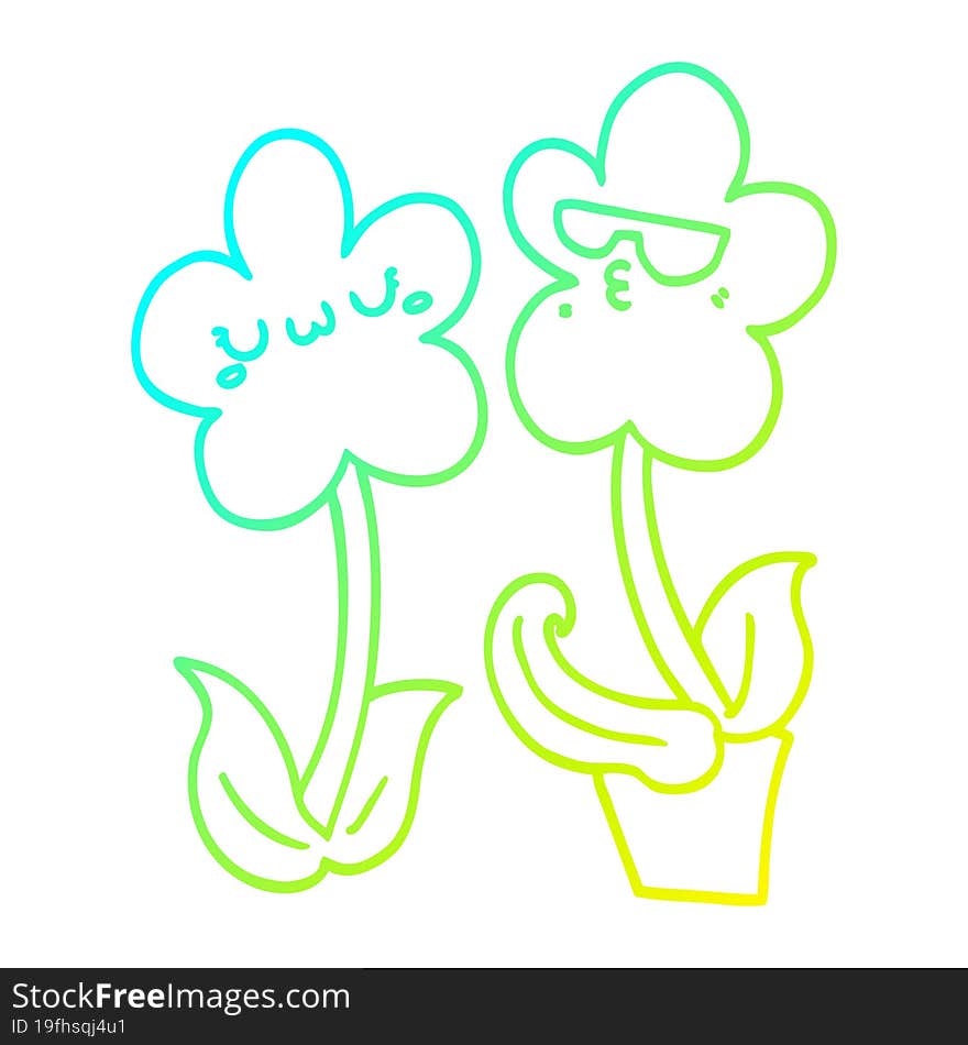 Cold Gradient Line Drawing Cute Cartoon Flower