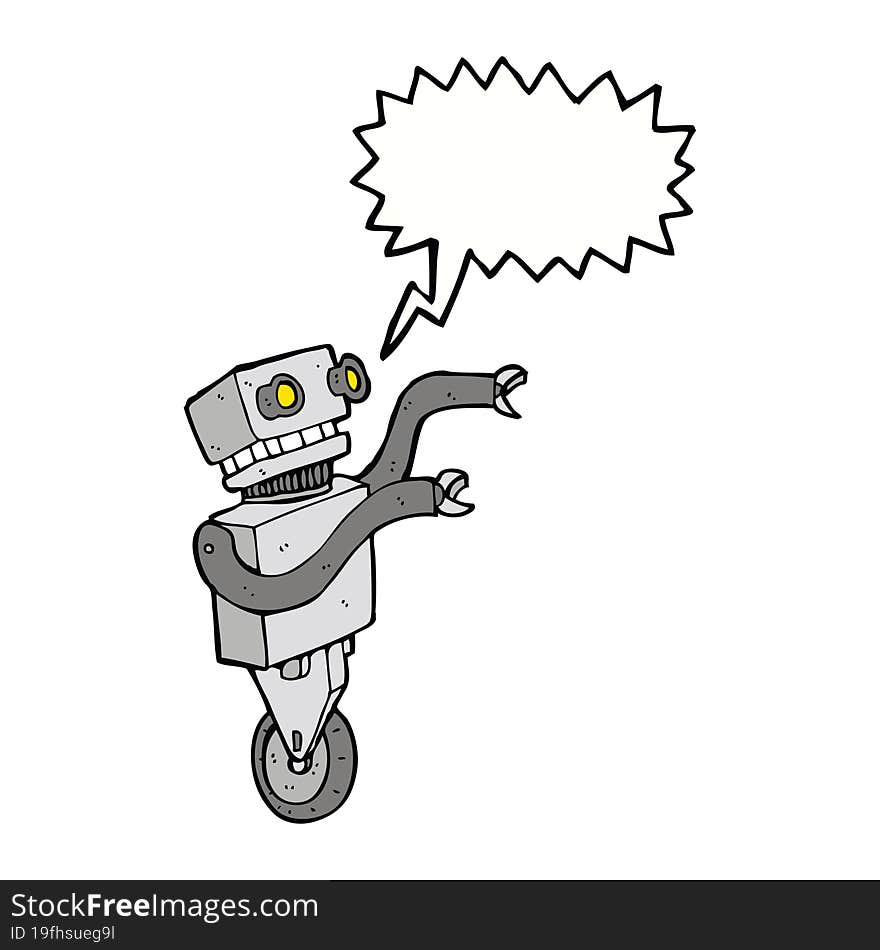 cartoon funny robot with speech bubble