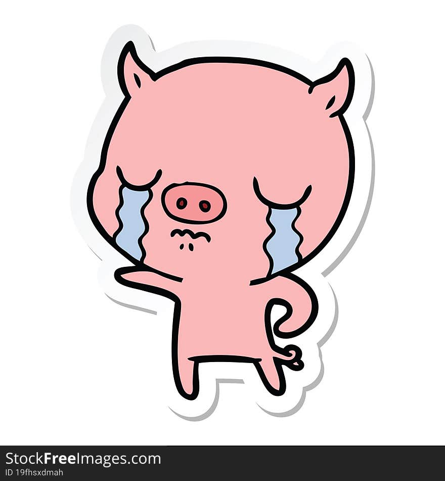 sticker of a cartoon pig crying