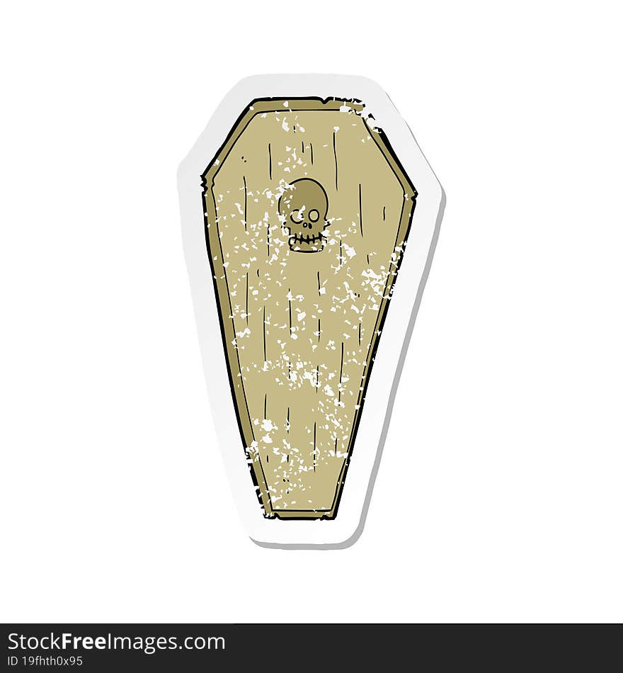 retro distressed sticker of a spooky cartoon coffin