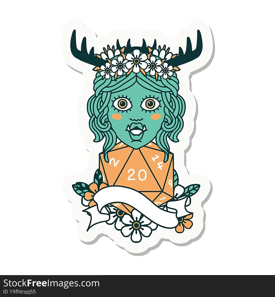 half orc druid character with natural 20 dice roll sticker