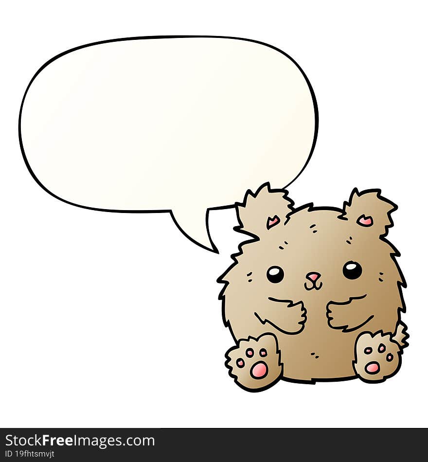 cute cartoon bear and speech bubble in smooth gradient style