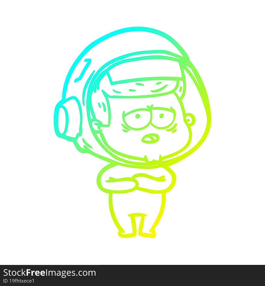 cold gradient line drawing cartoon tired astronaut