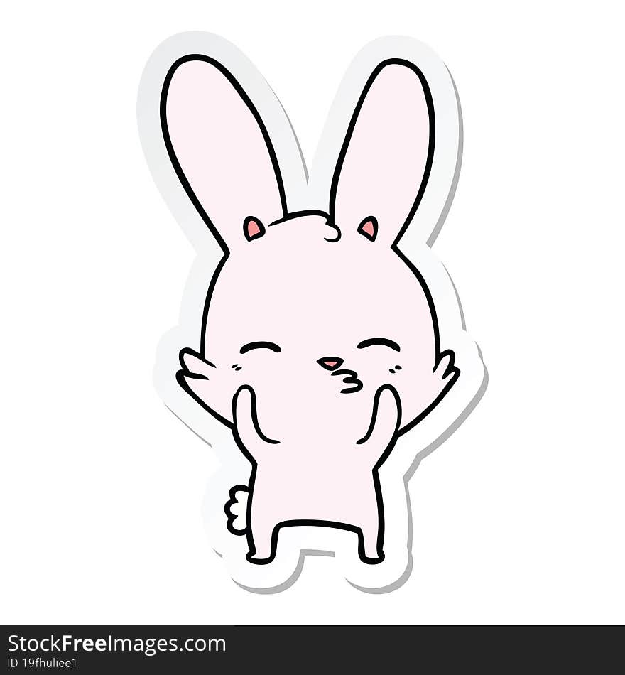 sticker of a curious waving bunny cartoon