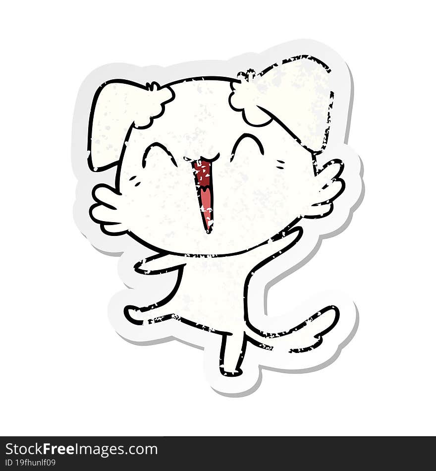 distressed sticker of a happy little dog cartoon