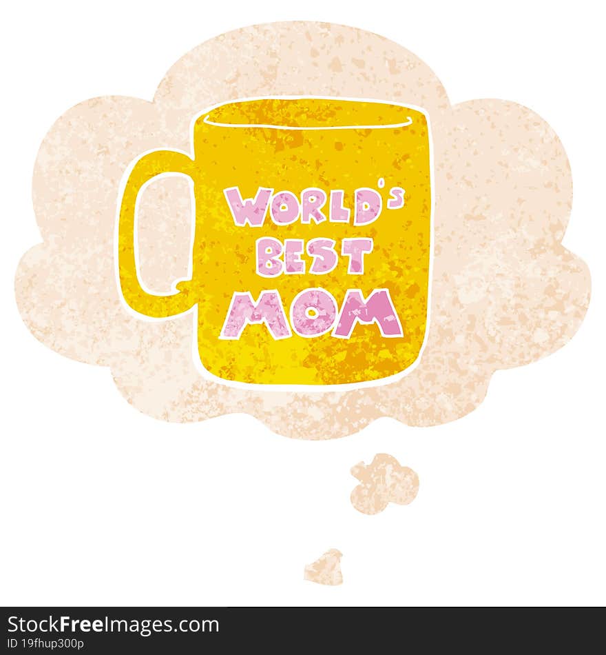 worlds best mom mug and thought bubble in retro textured style