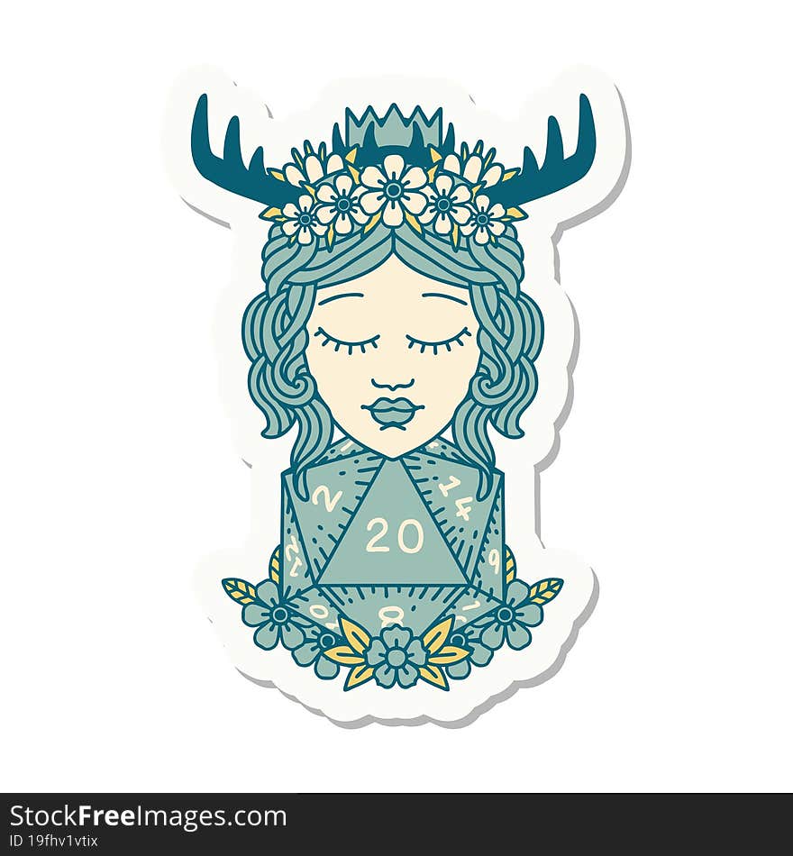 sticker of a human druid with natural twenty dice roll. sticker of a human druid with natural twenty dice roll