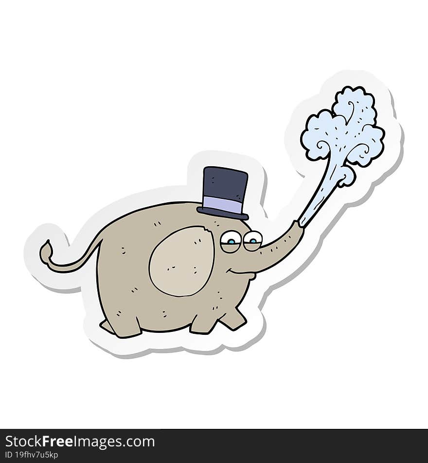 sticker of a cartoon elephant squirting water