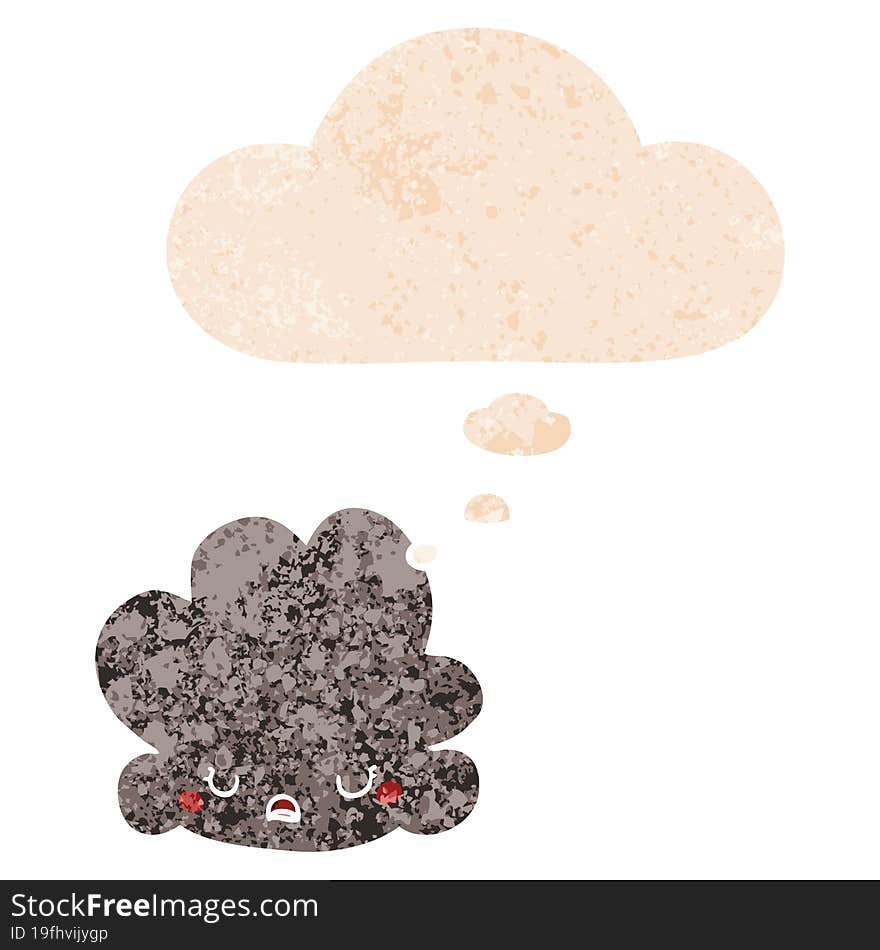 cartoon cloud and thought bubble in retro textured style