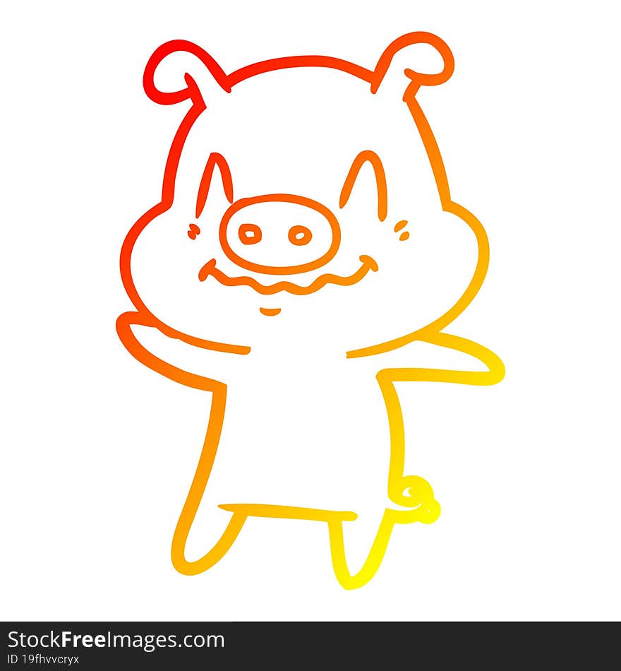 warm gradient line drawing of a nervous cartoon pig