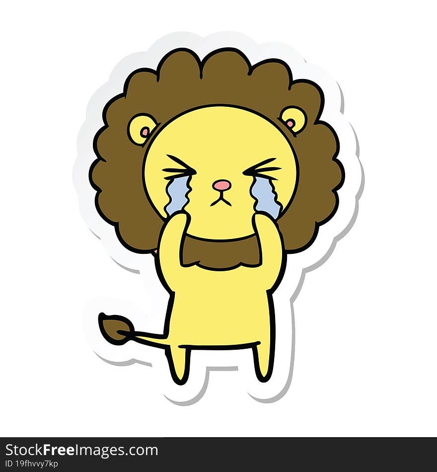 sticker of a cartoon crying lion