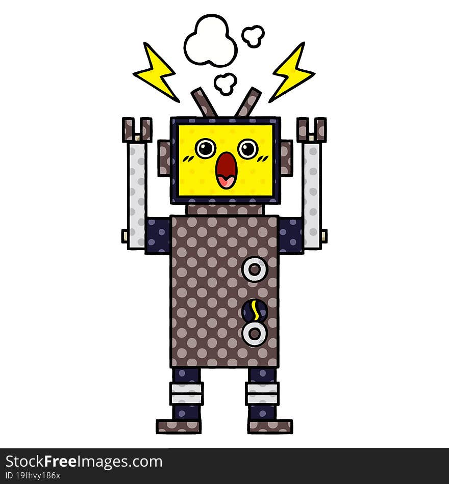 comic book style cartoon of a broken robot