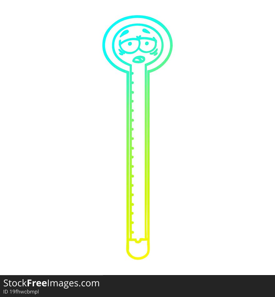 cold gradient line drawing cartoon thermometer