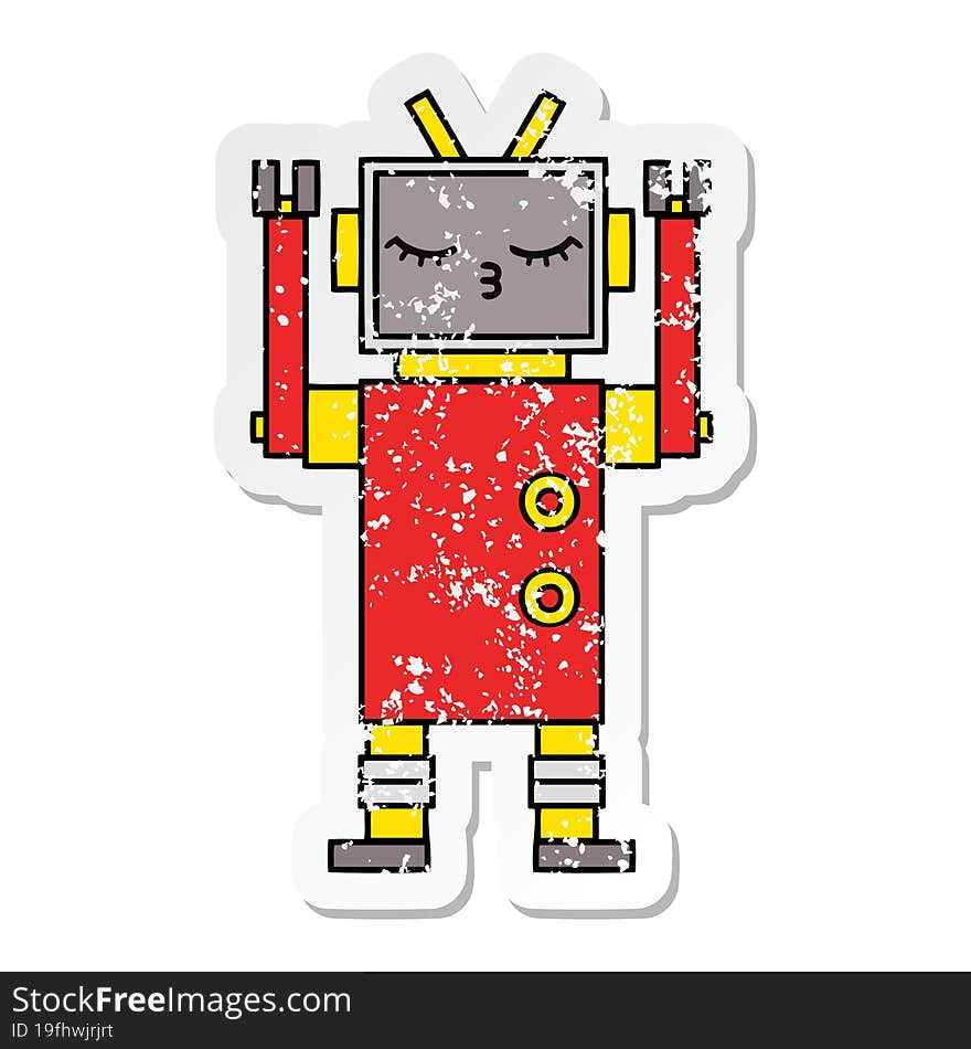 distressed sticker of a cute cartoon robot