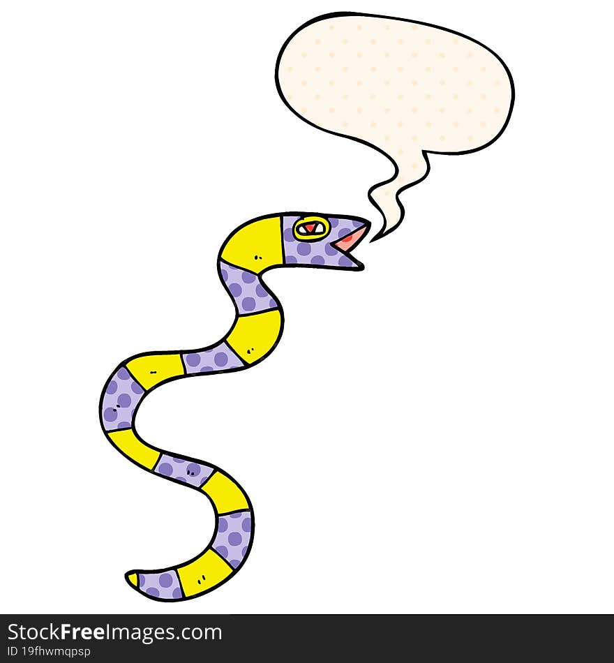 Hissing Cartoon Snake And Speech Bubble In Comic Book Style