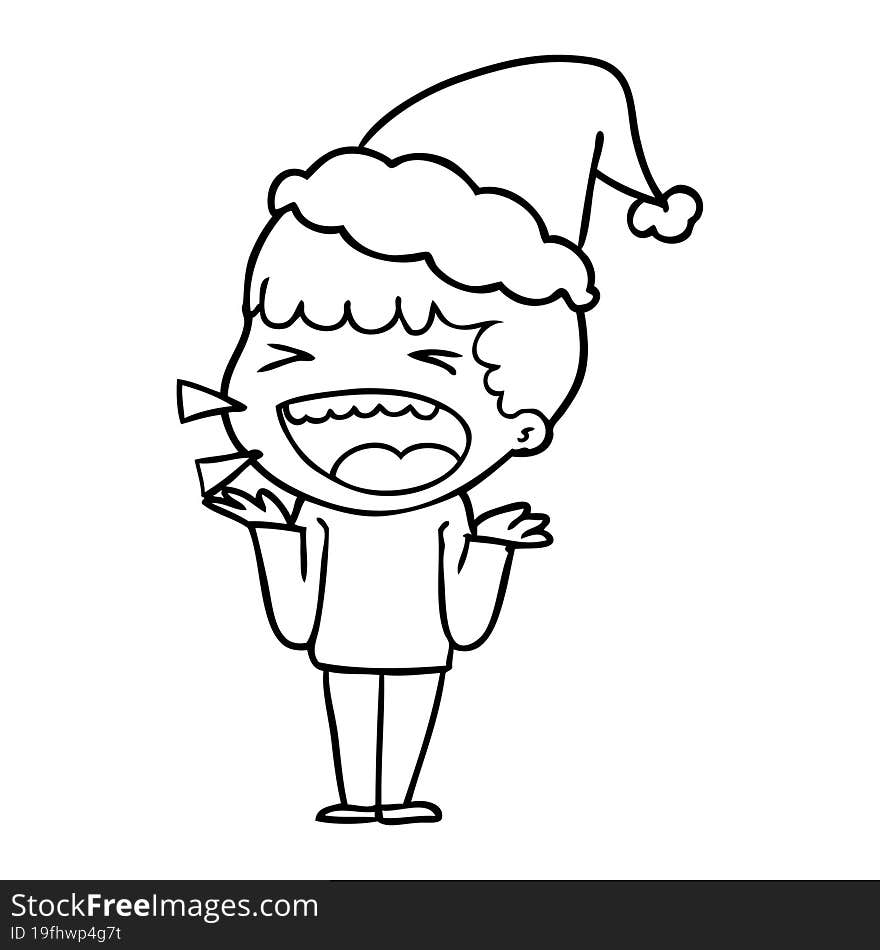 Line Drawing Of A Laughing Man Wearing Santa Hat