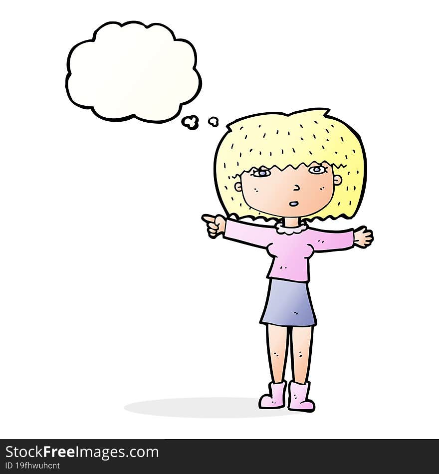 Cartoon Girl Pointing With Thought Bubble