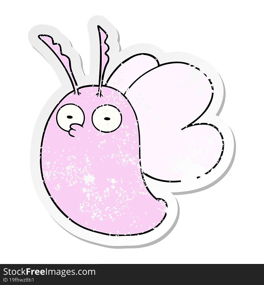 Distressed Sticker Of A Funny Cartoon Butterfly