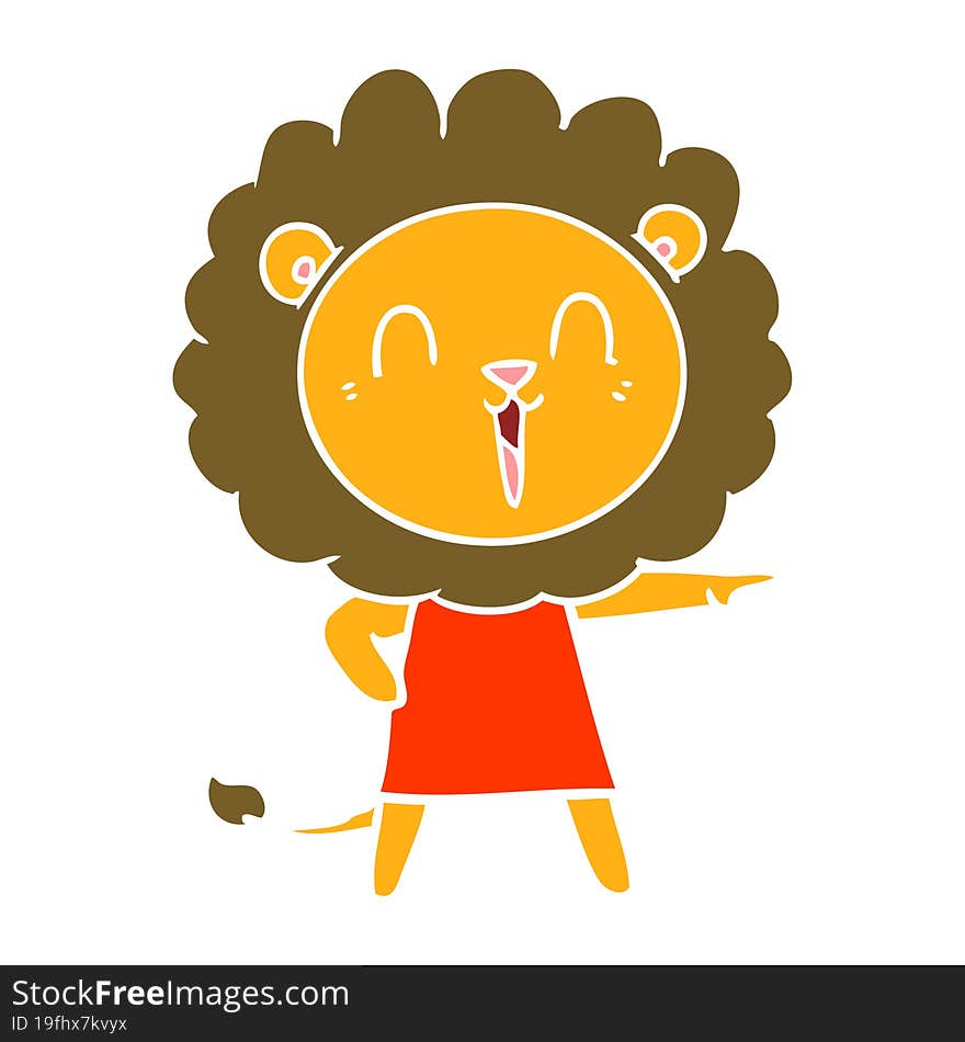 laughing lion flat color style cartoon