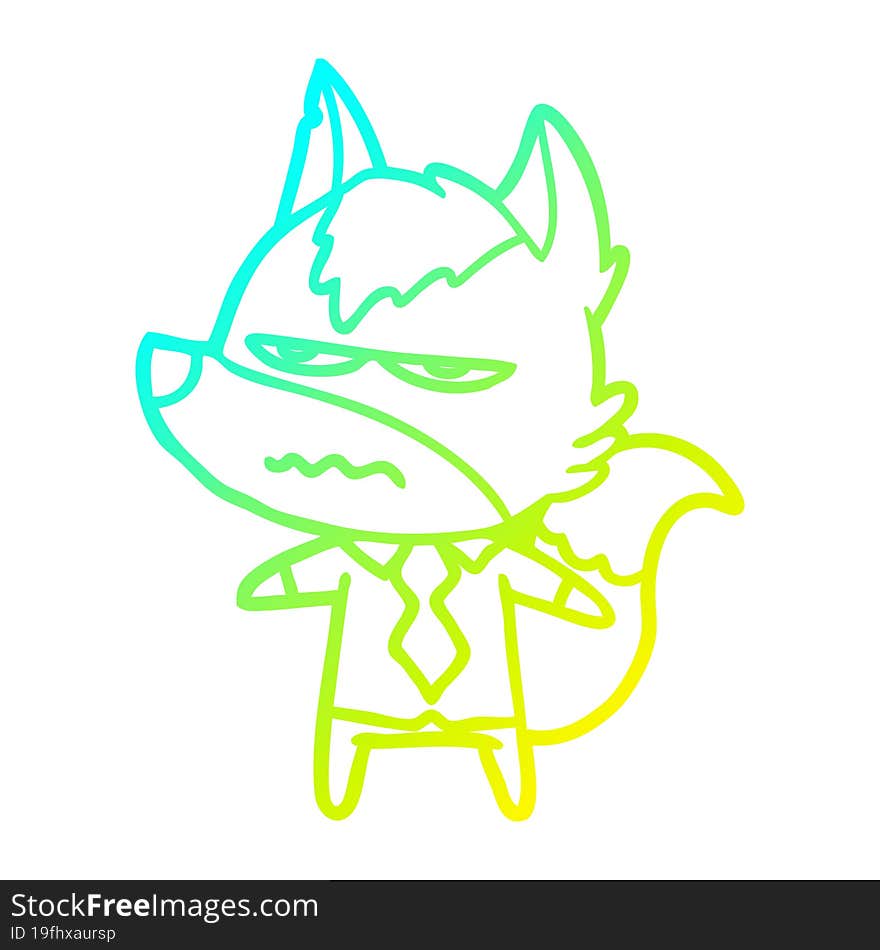 cold gradient line drawing cartoon annoyed wolf