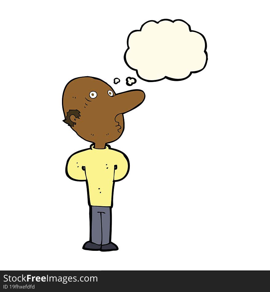 cartoon balding man with thought bubble