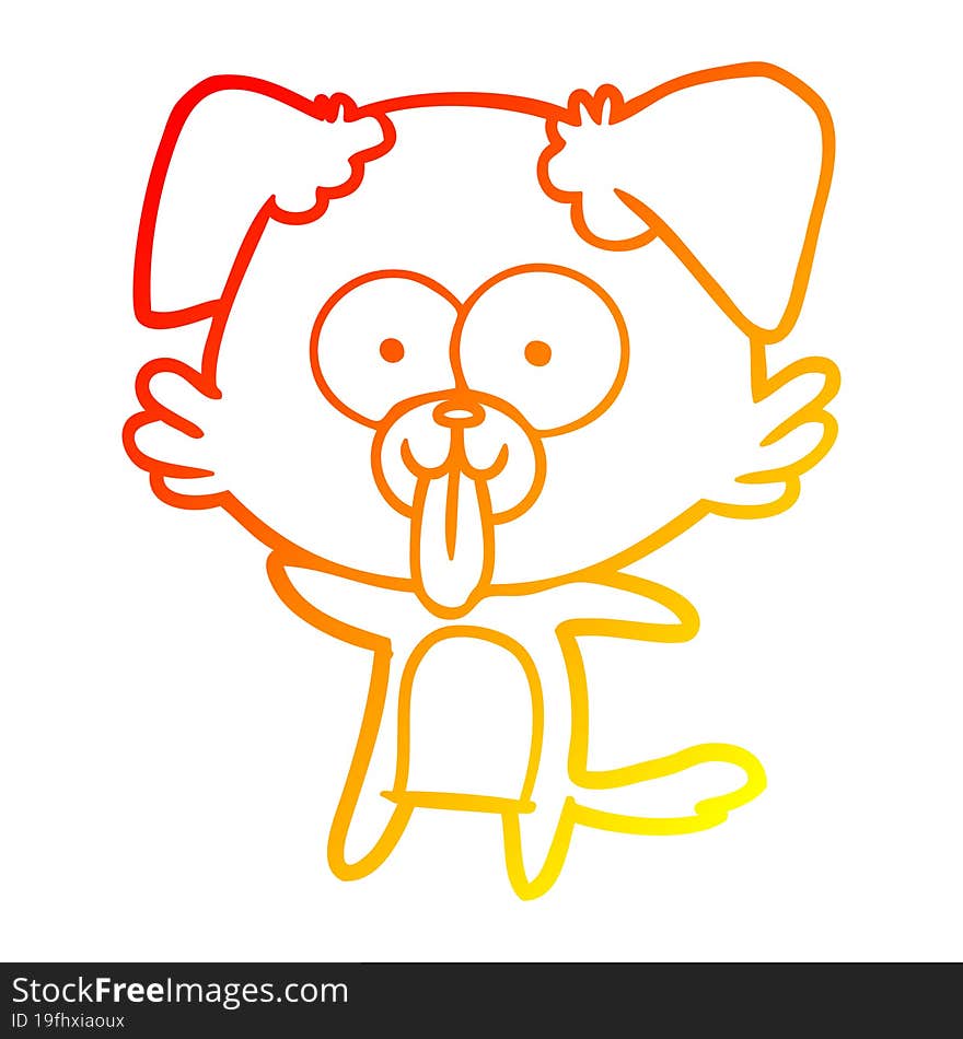 Warm Gradient Line Drawing Cartoon Dog With Tongue Sticking Out