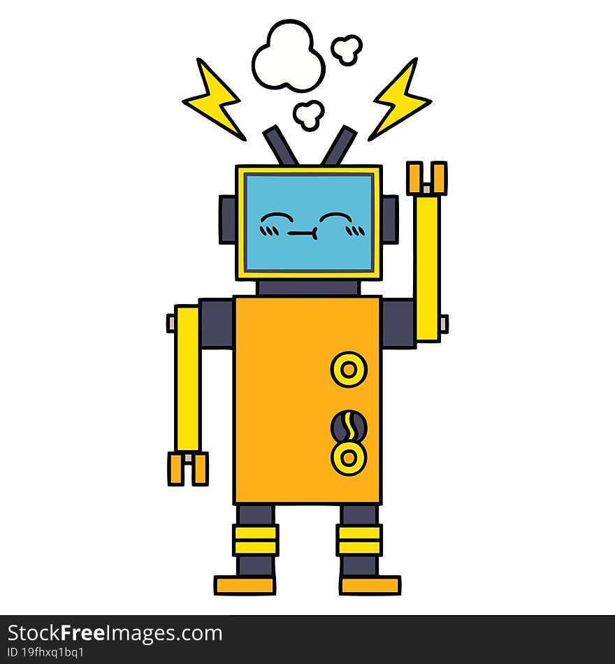 cute cartoon of a malfunctioning robot