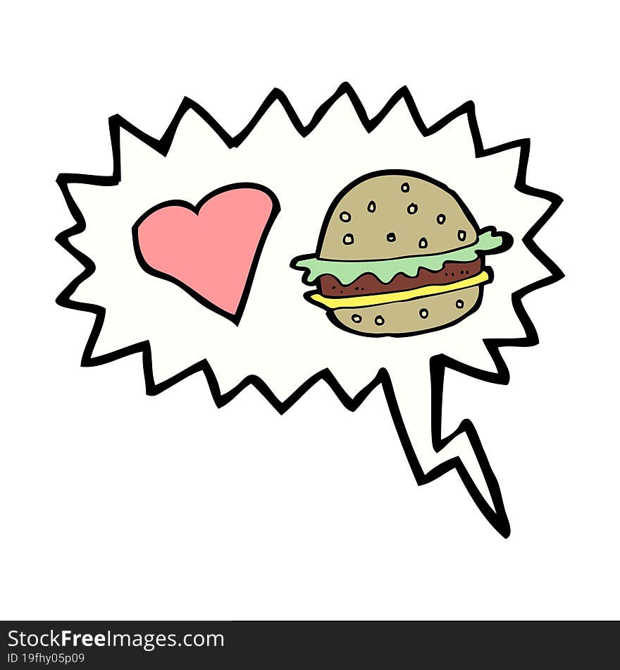 cartoon hamburger with speech bubble