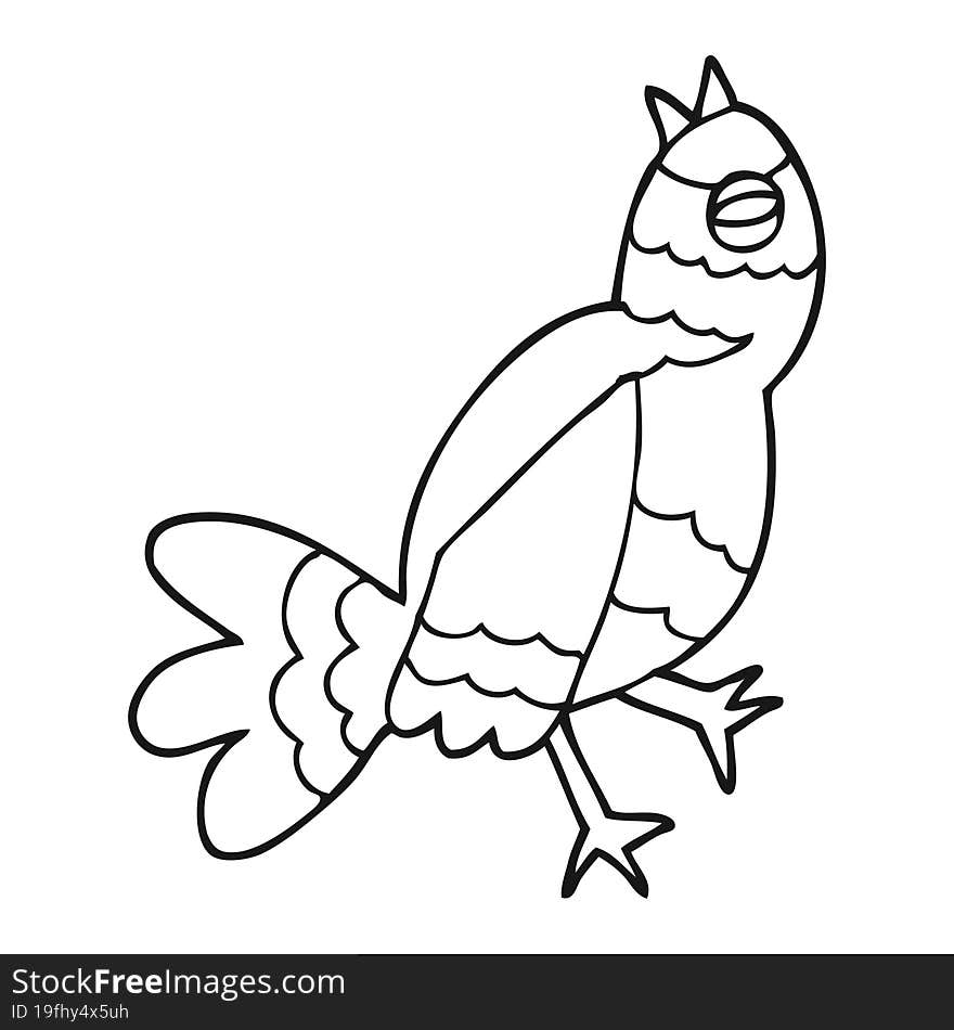 freehand drawn black and white cartoon bird