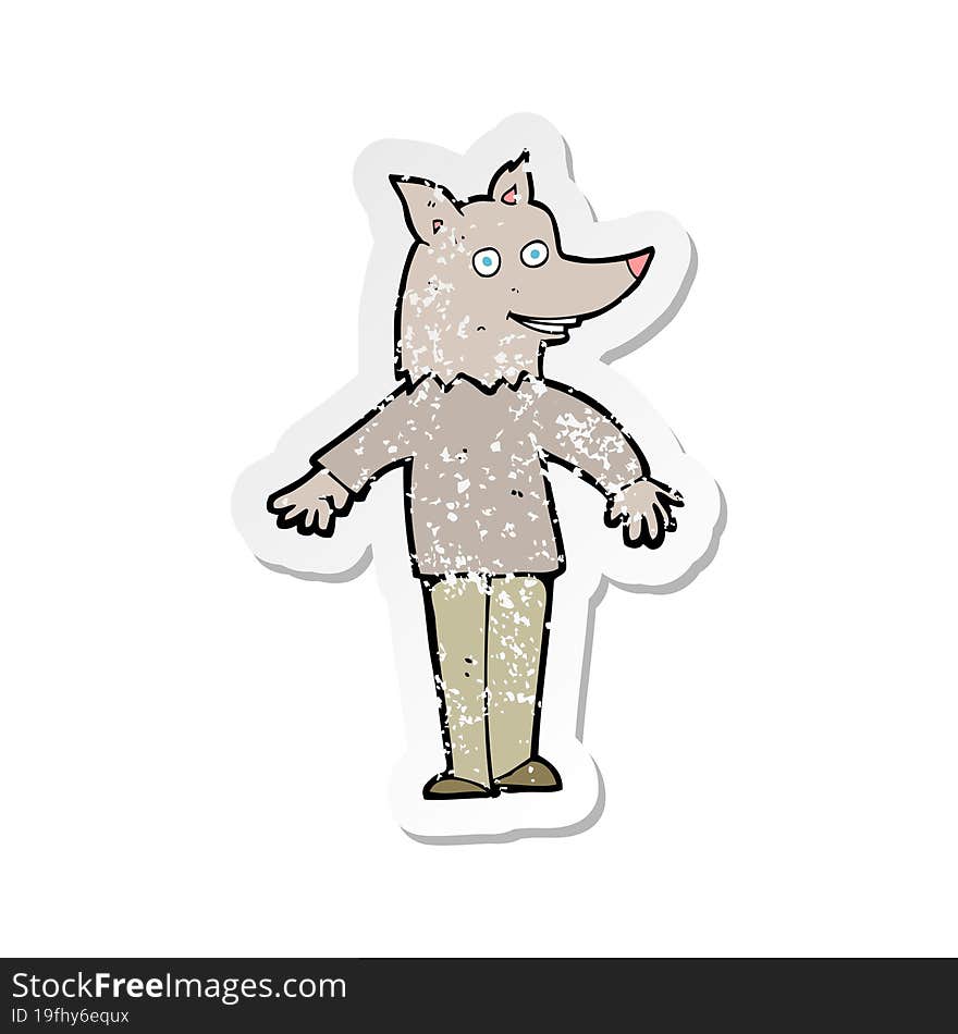 retro distressed sticker of a cartoon happy werewolf