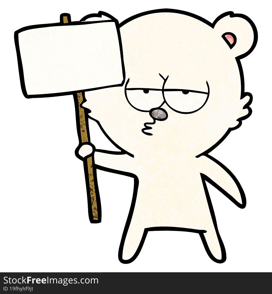 bored polar bear cartoon with sign. bored polar bear cartoon with sign