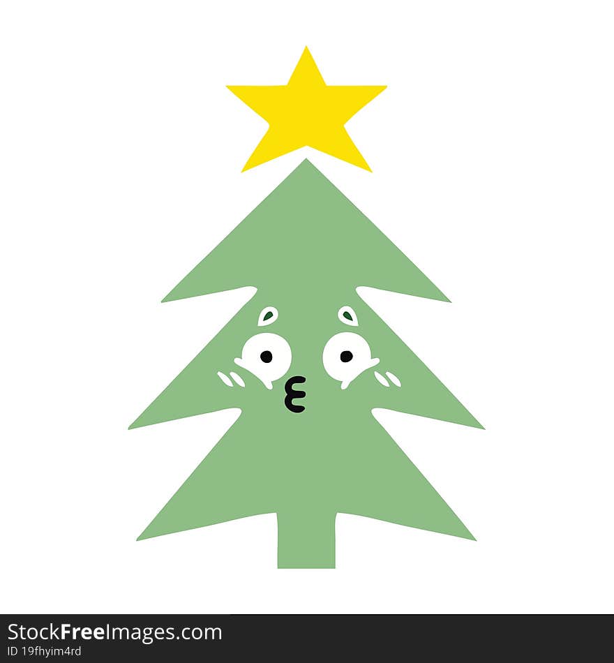 flat color retro cartoon of a christmas tree