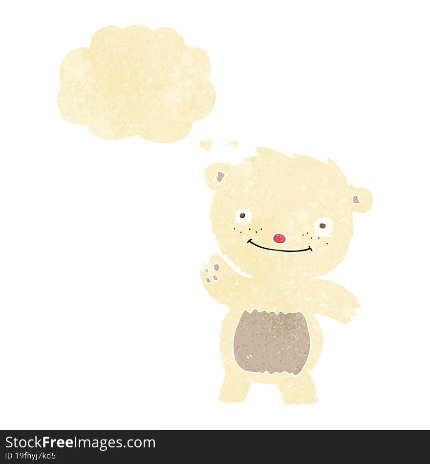 Cartoon Waving Polar Bear Cub With Thought Bubble