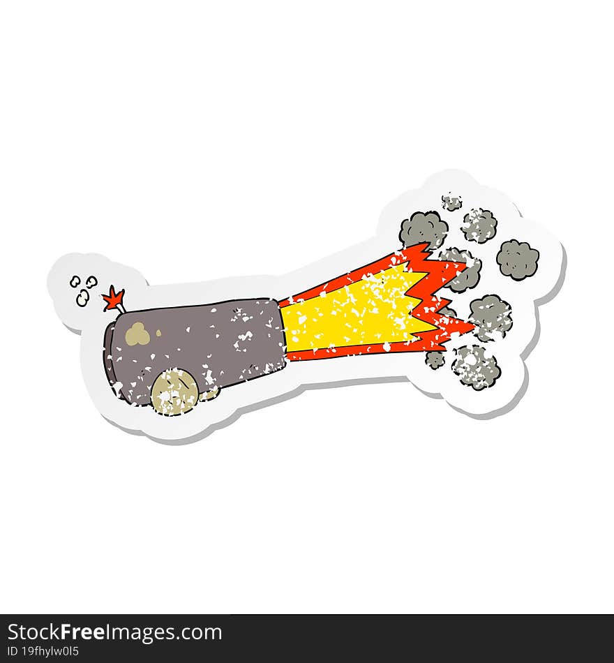 retro distressed sticker of a cartoon firing cannon