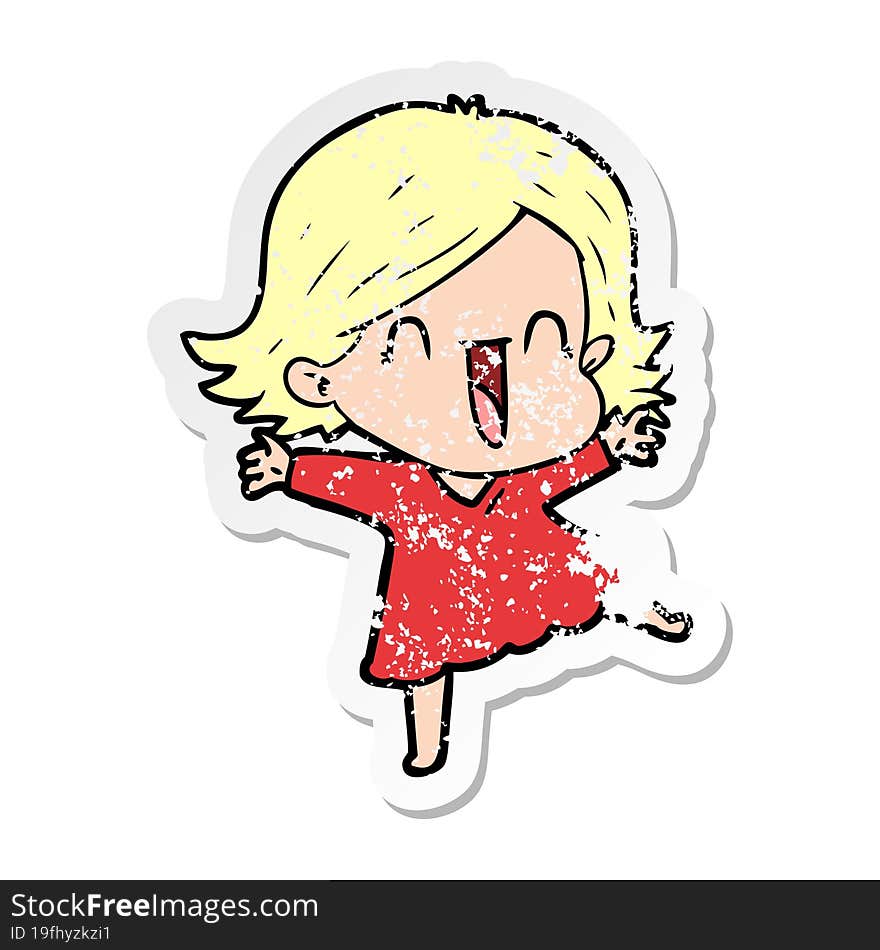 Distressed Sticker Of A Cartoon Laughing Woman