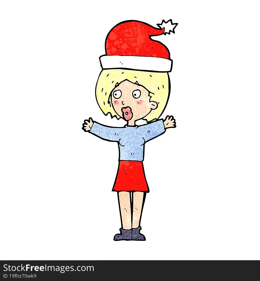 cartoon woman wearing a christmas hat. cartoon woman wearing a christmas hat