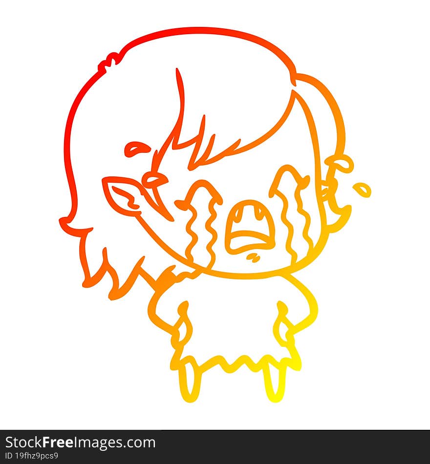 Warm Gradient Line Drawing Cartoon Crying Vampire Girl