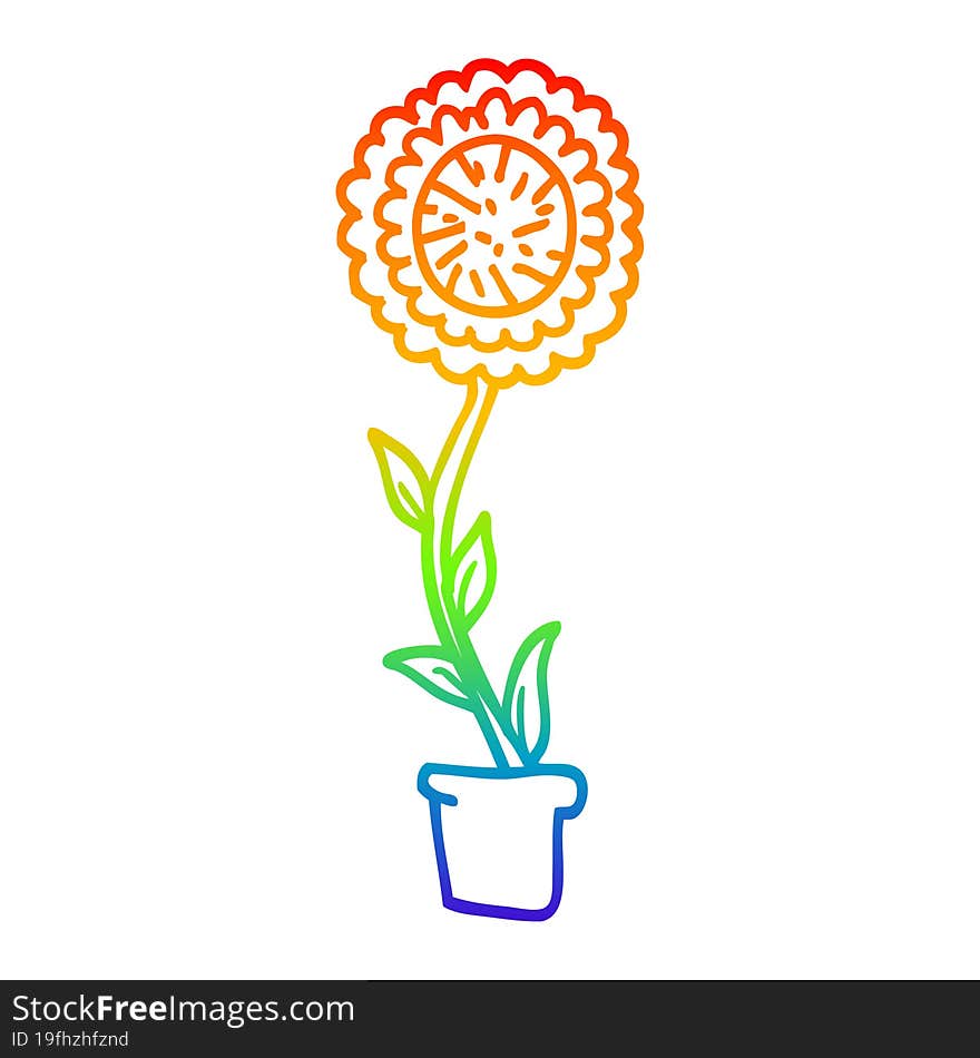 rainbow gradient line drawing cartoon flower pot