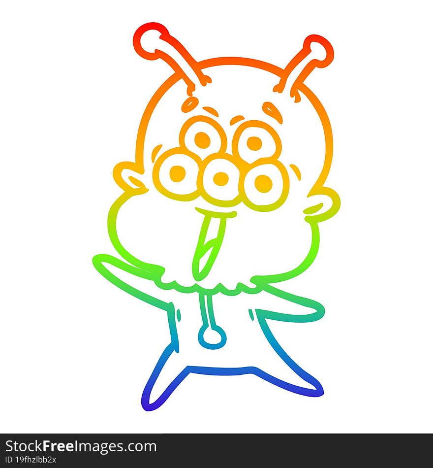 rainbow gradient line drawing happy cartoon alien