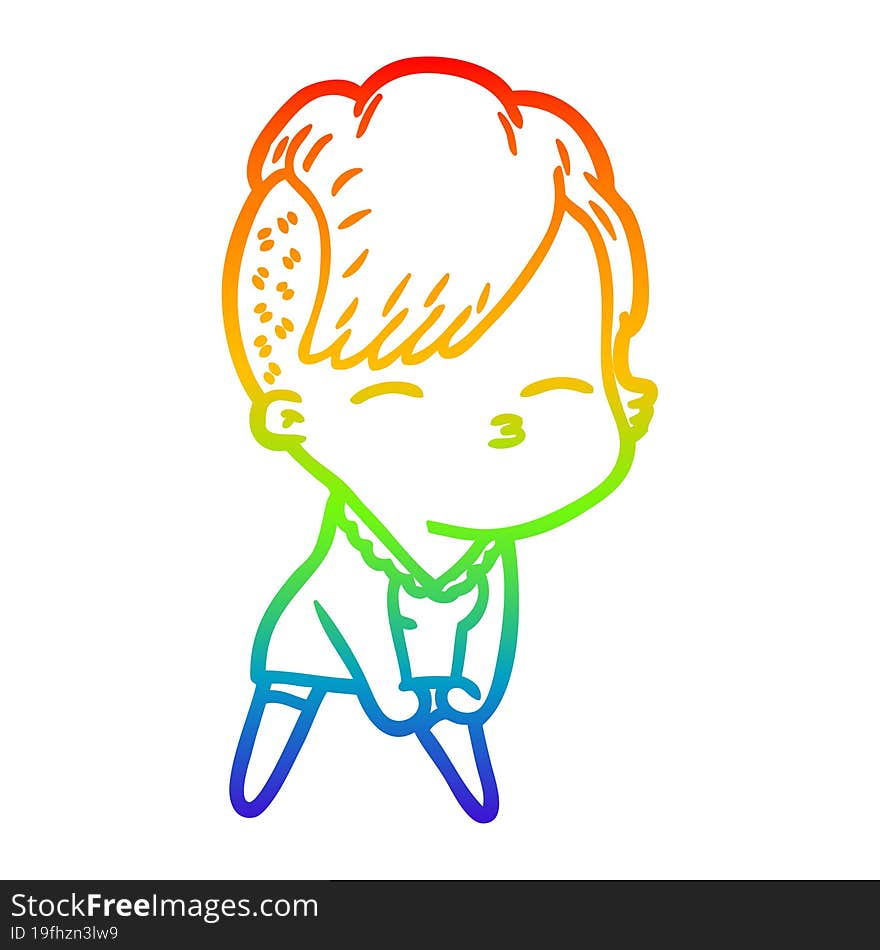 rainbow gradient line drawing of a cartoon squinting girl