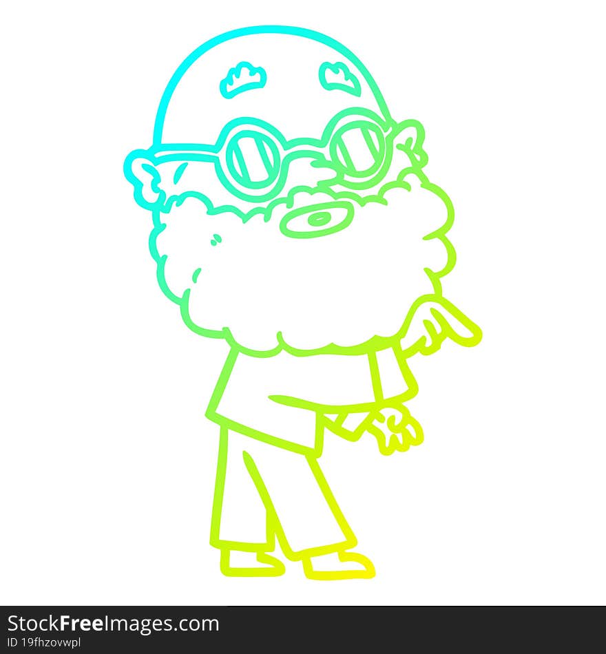 cold gradient line drawing cartoon curious man with beard and glasses