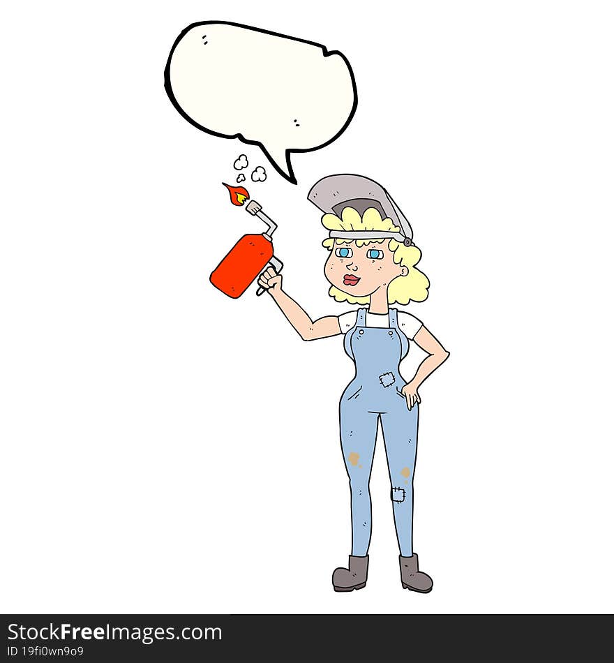 speech bubble cartoon woman welding