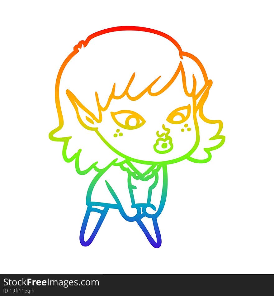 rainbow gradient line drawing pretty cartoon elf girl