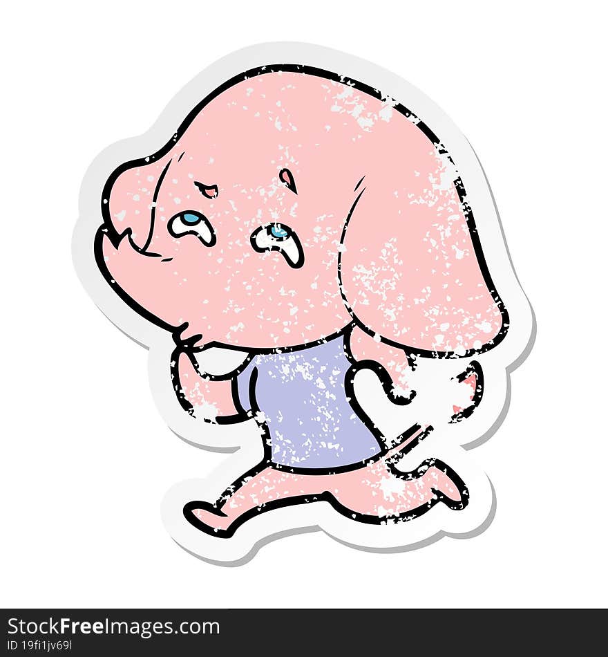 distressed sticker of a cartoon elephant remembering