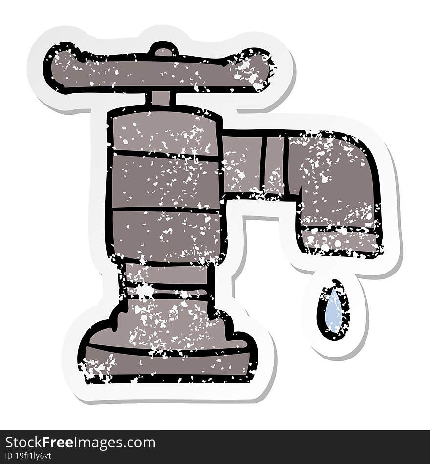 distressed sticker of a cartoon dripping faucet