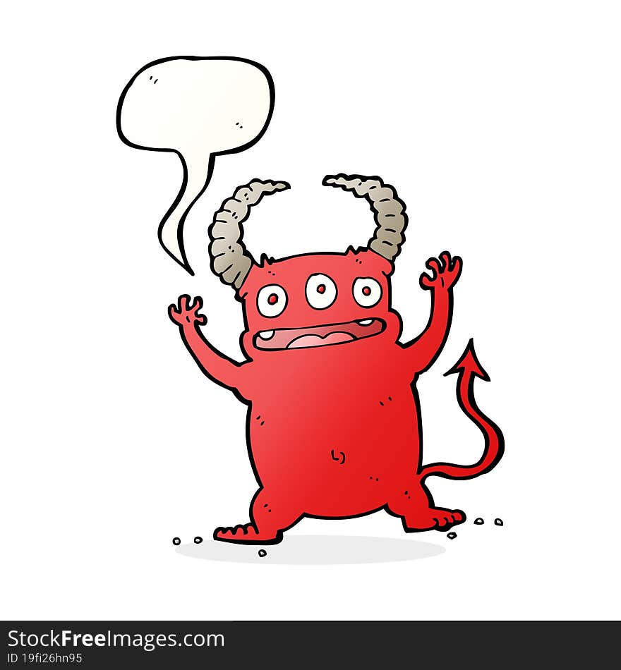 cartoon little devil with speech bubble