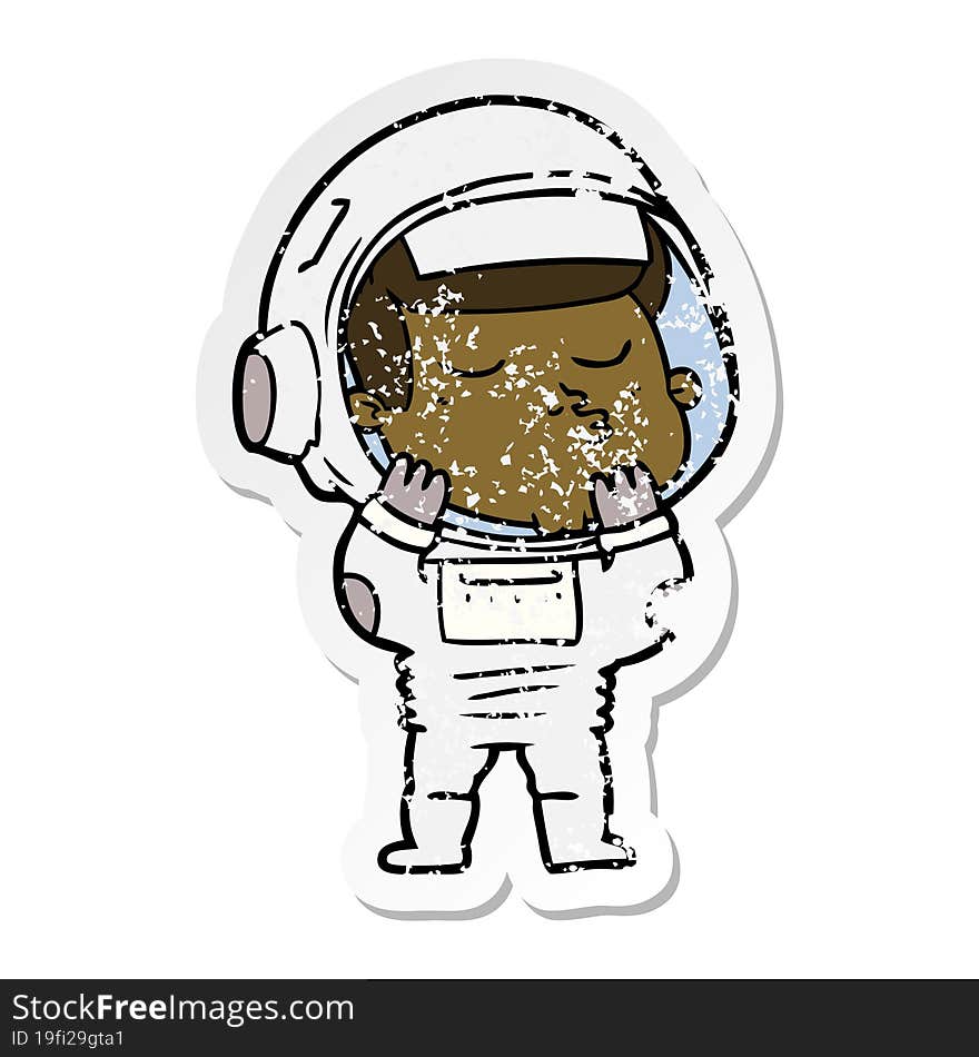 Distressed Sticker Of A Cartoon Confident Astronaut