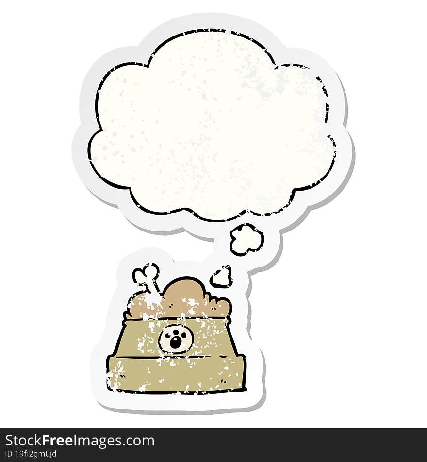 cartoon bowl of dog food with thought bubble as a distressed worn sticker