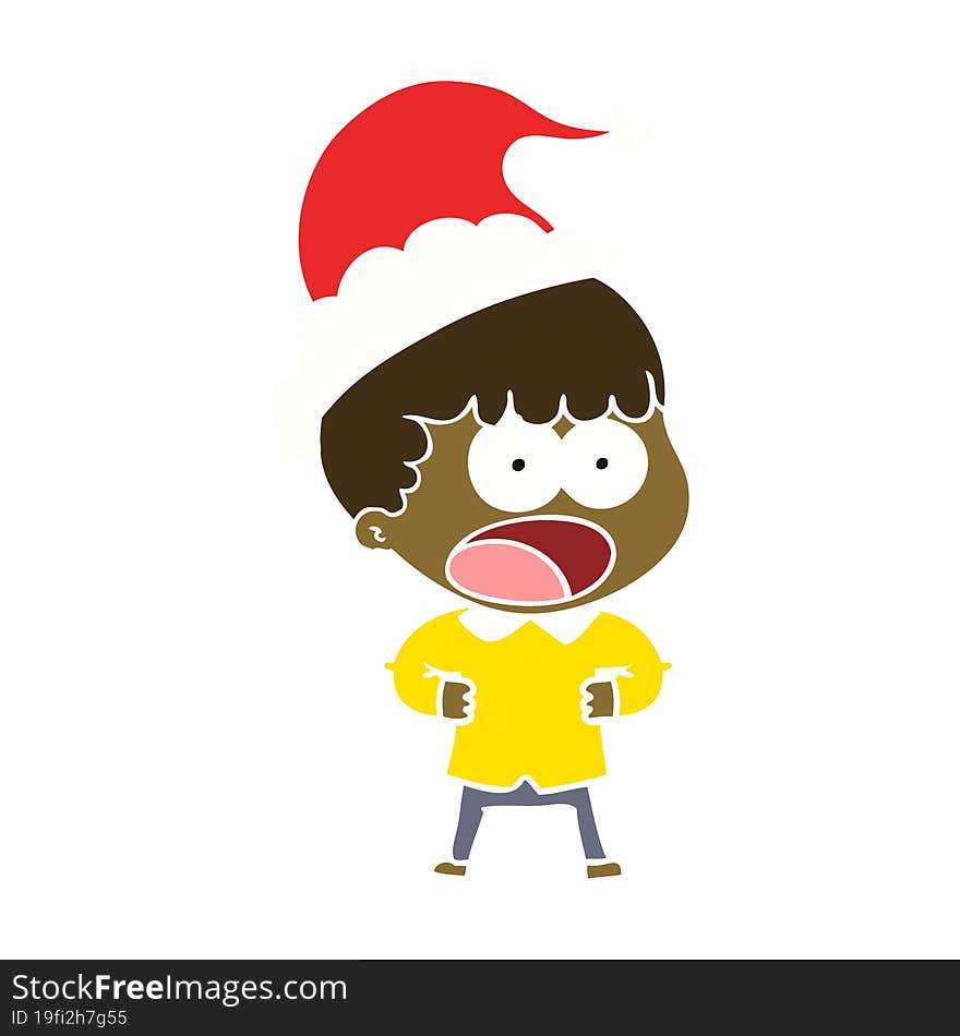 flat color illustration of a shocked man wearing santa hat